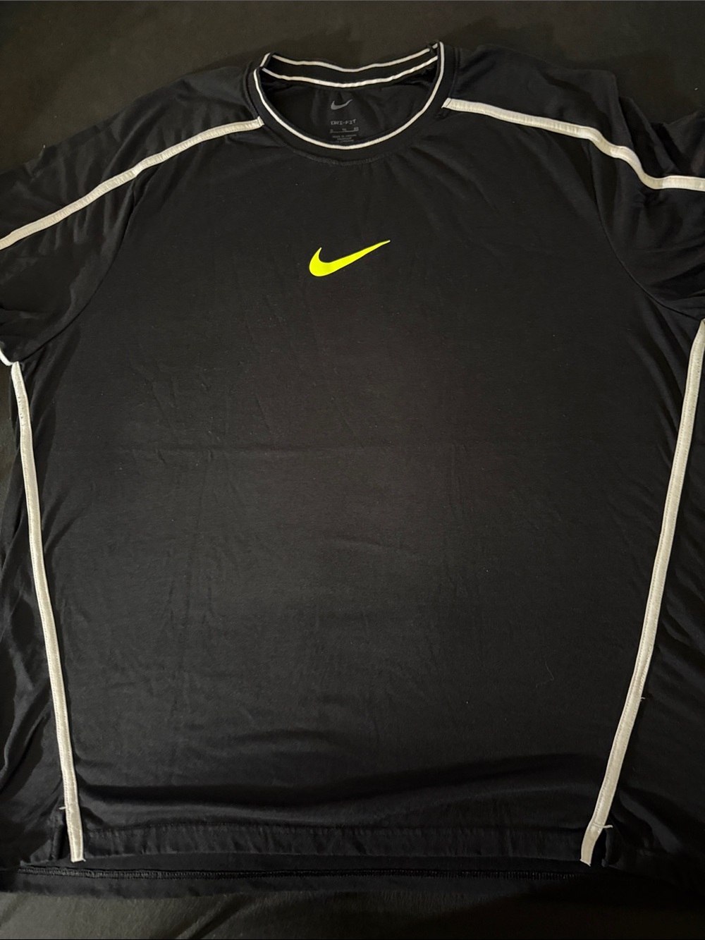 Nike Black Short-Sleeve Dri-FIT Shirt with Neon Yellow Swoosh